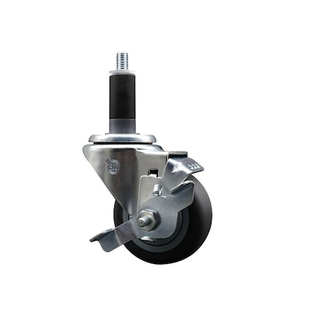 Service Caster 3'' SS Thermoplastic Rubber Swivel 1-1/8'' Expanding Stem Caster with Brake SCC-SSEX20S314-TPRB-TLB-118